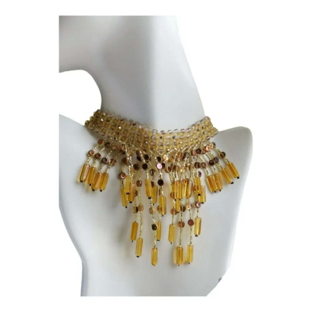 Vintage CZECH Amber glass  cascade choker necklace